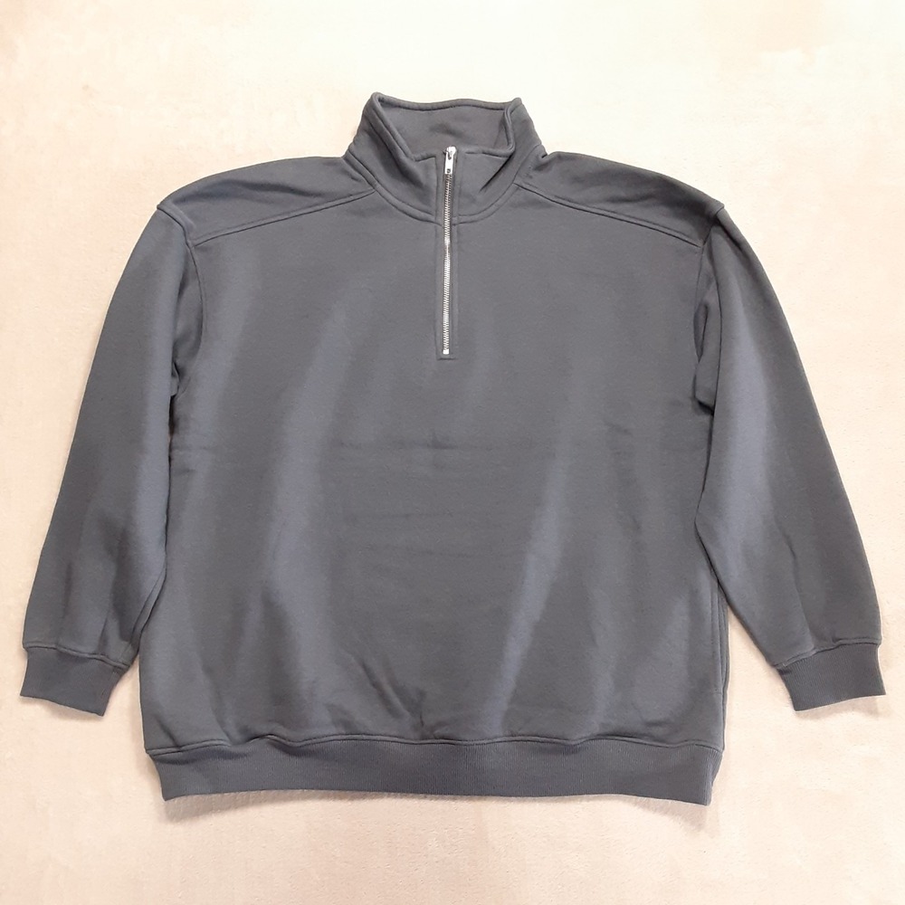Cotton:On Garments Mens 1/4 Zip Pullover Fleece Large Solid Dark Gray Pockets